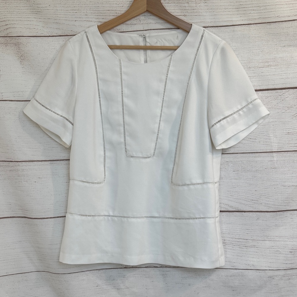 Banana Republic White Short-Sleeve Blouse with Stitch Detailing